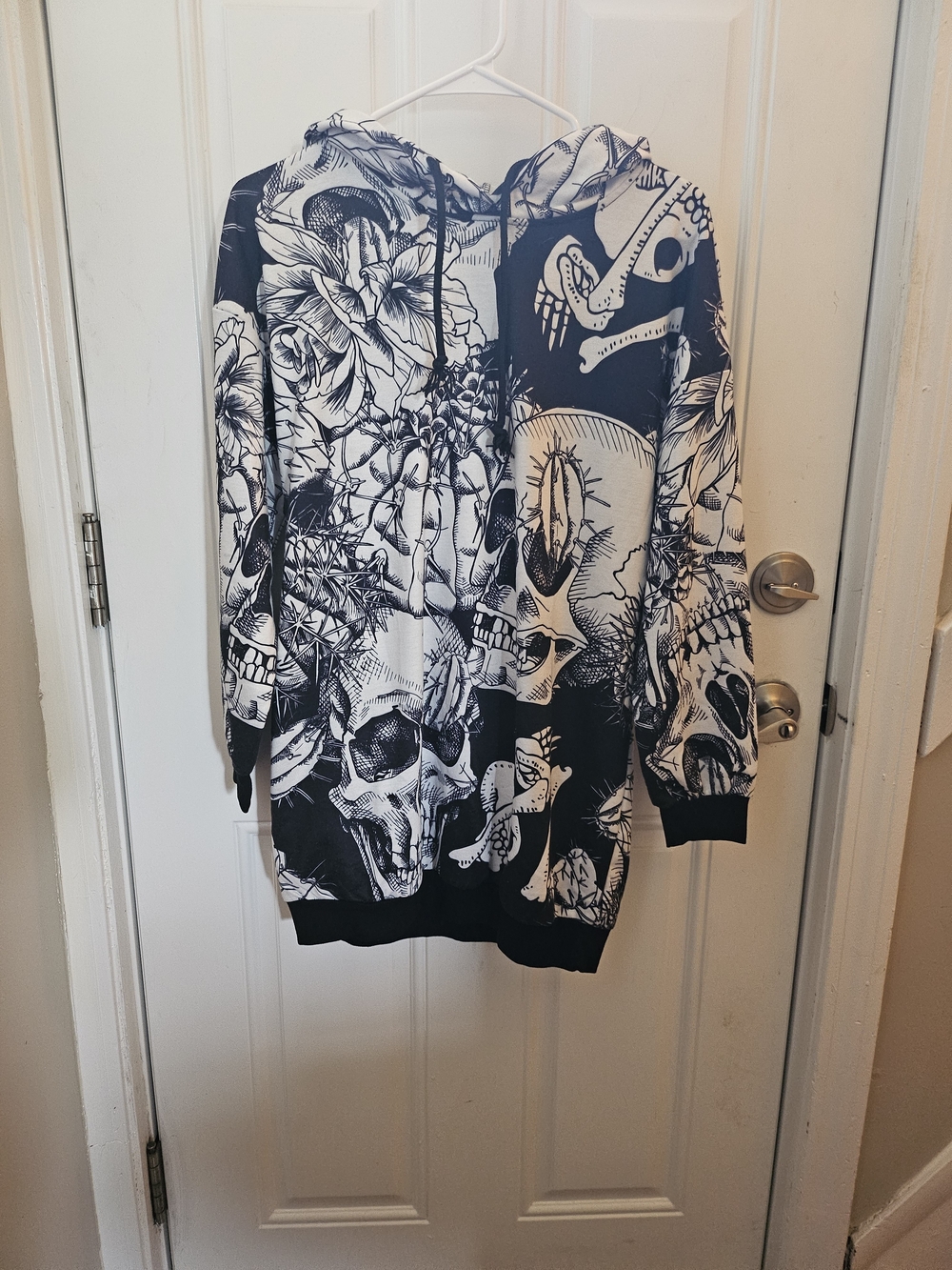 Black and White Skull & Floral Hoodie Dress